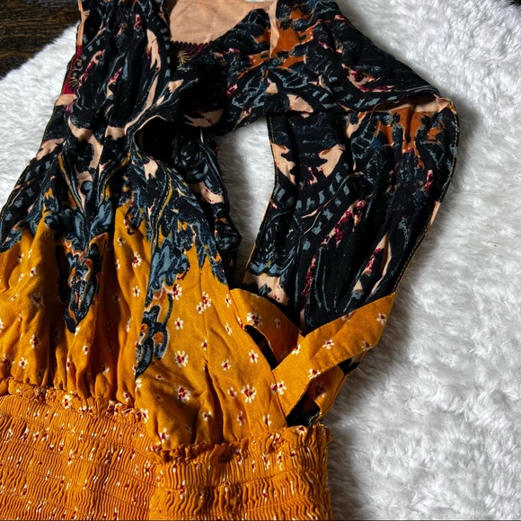 Free People Walking Through My Dreams Orange Floral Paisley Smocked Dress - Picture 10 of 15